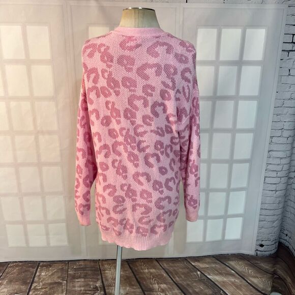 Pink Lily Pink Cheetah Open Front Long Sleeve Cardigan Sweater Small/Medium - Picture 6 of 10